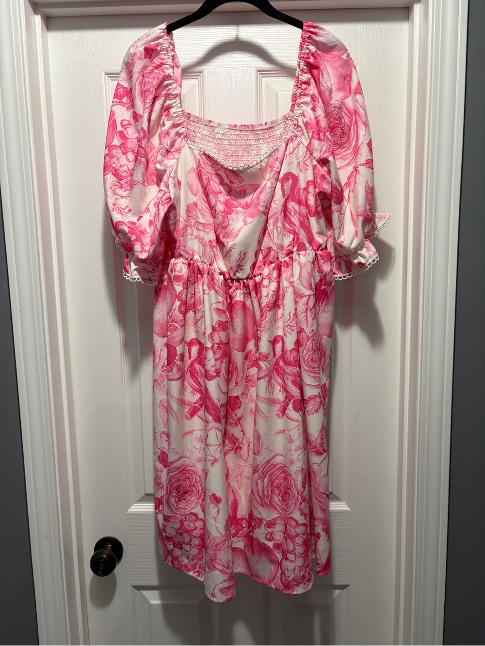 Pink Floral Puff Sleeve Midi Dress